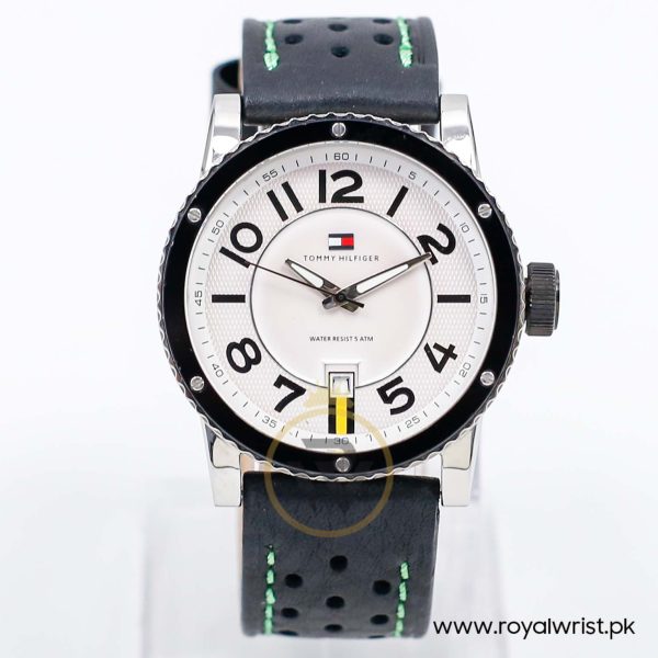 Tommy Hilfiger Men’s Quartz Black Leather Strap White Dial 44mm Watch 1790675/1