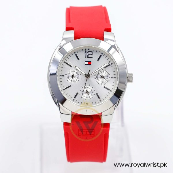 Tommy Hilfiger Women’s Quartz Red Silicone Strap Silver Sunray Dial 38mm Watch 1790504