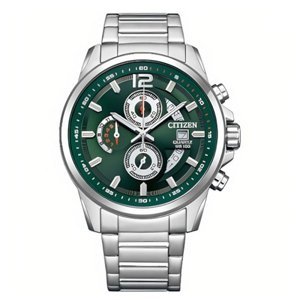 Citizen Men’s Quartz Silver Stainless Steel Green Dial 43mm Watch AN3690-56X