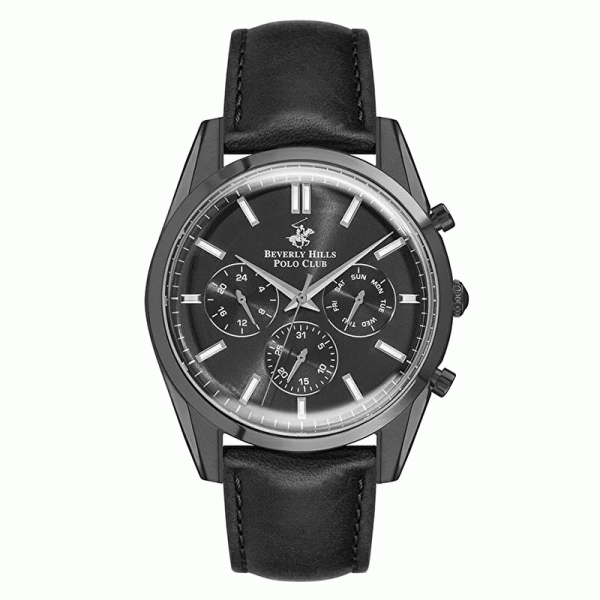 Beverly Hills Polo Club Men’s Quartz Black Leather Strap Black Dial 44mm Watch BP3028X.061