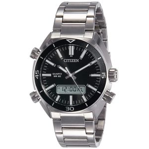 Citizen Men’s Digital & Analog Silver Stainless Steel Black Dial 44mm Watch JM5460-51E