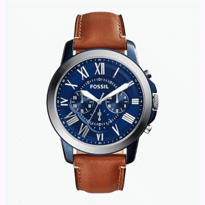 Fossil Men’s Chronograph Quartz Brown Leather Strap Blue Dial 44mm Watch FS5151 (Without Tag)