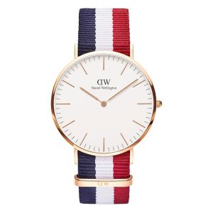 Daniel Wellington Men’s Quartz Multi Color Nylon Strap White Dial 40mm Watch 0103DW