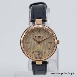 Versus by Versace Women’s Quartz Black Leather Strap Rose Gold Dial 34mm Watch VSPY30328