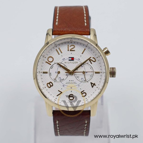 Tommy Hilfiger Men’s Quartz Brown Leather Strap White Dial 44mm Watch 1791082