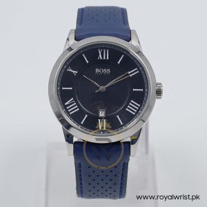 Hugo Boss Men’s Quartz Blue Leather Strap Black Dial 42mm Watch 1513814/B