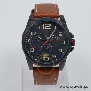 Tommy Hilfiger Men’s Quartz Brown Leather Strap Black Dial 46mm Watch 1791005/1