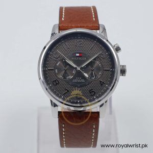 Tommy Hilfiger Men’s Quartz Brown Leather Strap Grey Dial 44mm Watch 1791083