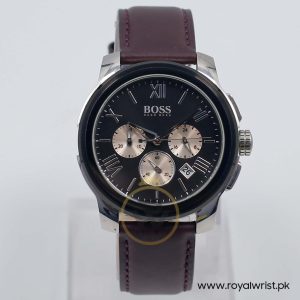 Hugo Boss Men’s Quartz Dark Brown Leather Strap Black Dial 42mm Watch 1512490/2