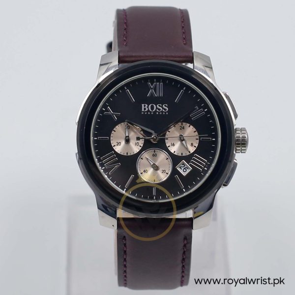 Hugo Boss Men’s Quartz Dark Brown Leather Strap Black Dial 42mm Watch 1512490/2