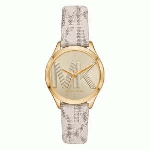 Michael Kors Women’s Quartz Off-White Leather Strap Gold Dial 33mm Watch MK2861