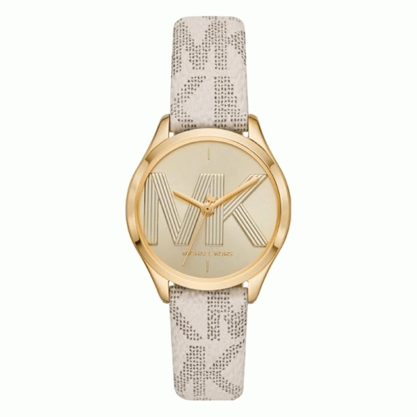 Michael Kors Women’s Quartz Off-White Leather Strap Gold Dial 33mm Watch MK2861