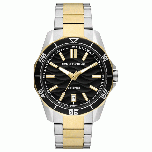 Armani Exchange Men’s Quartz Two Tone Stainless Steel Black Dial 44mm Watch AX1956