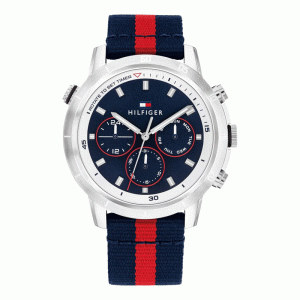 Tommy Hilfiger Men’s Quartz Navy Blue & Red Nylon Strap Navy Blue Dial 46mm Watch 1792124