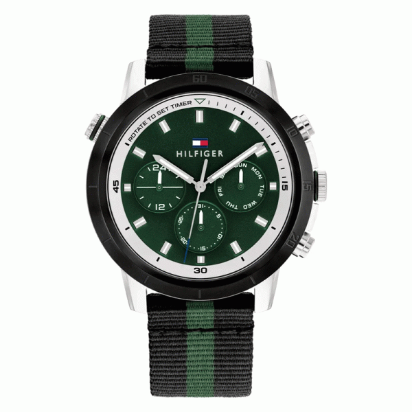 Tommy Hilfiger Men’s Quartz Black & Green Nylon Strap Green Dial 46mm Watch 1792107