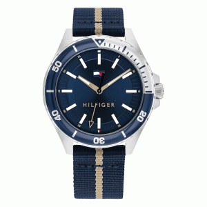 Tommy Hilfiger Men’s Quartz Blue & Cream Nylon Strap Blue Dial 43mm Watch 1792011