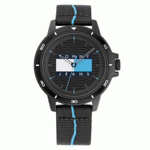 Tommy Hilfiger Men’s Quartz Black & Sky Blue Nylon Strap Black Dial 42mm Watch 1791999