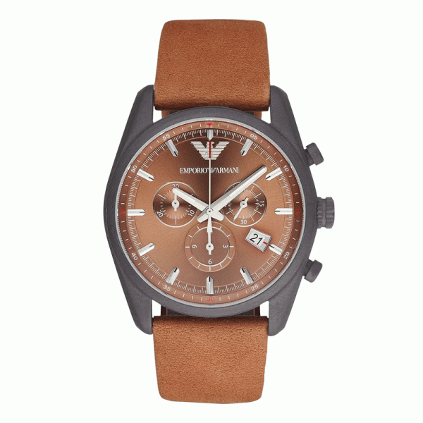 Emporio Armani Men’s Quartz Brown Leather Strap Brown Dial 43mm Watch AR6077