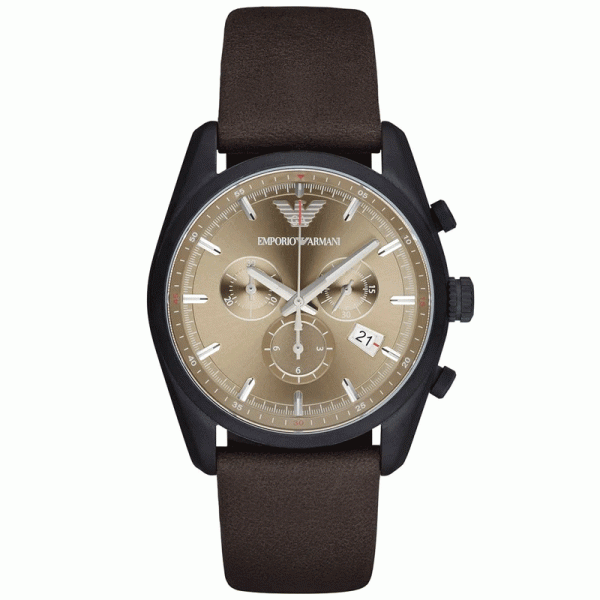 Emporio Armani Men’s Quartz Dark Brown Leather Strap Beige Dial 43mm Watch AR6078