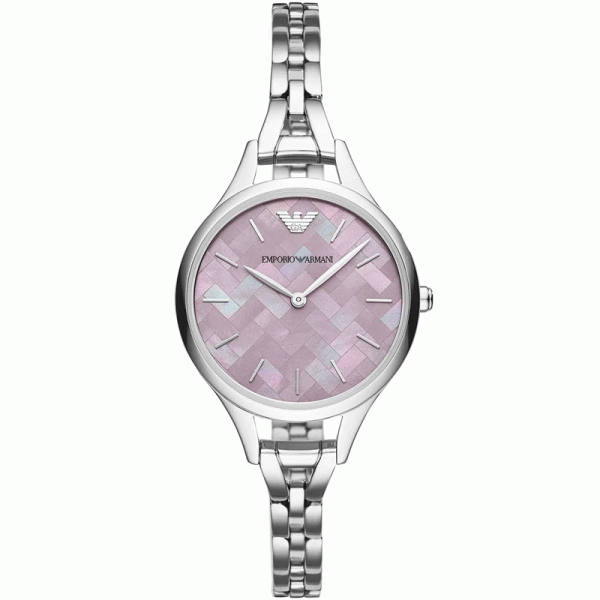 Emporio Armani Women’s Quartz Silver Stainless Steel Pink Mother Of Pearl Dial 32mm Watch AR11122