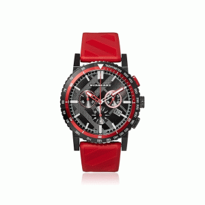 Burberry Men’s Swiss Made Quartz Red Silicone Strap Black Dial 42mm Watch BU9805