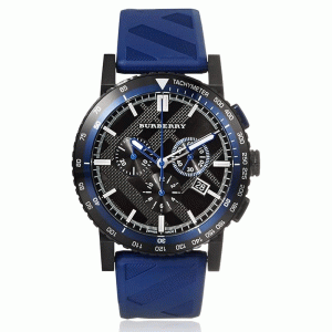 Burberry Men’s Swiss Made Quartz Blue Silicone Strap Black Dial 42mm Watch BU9807