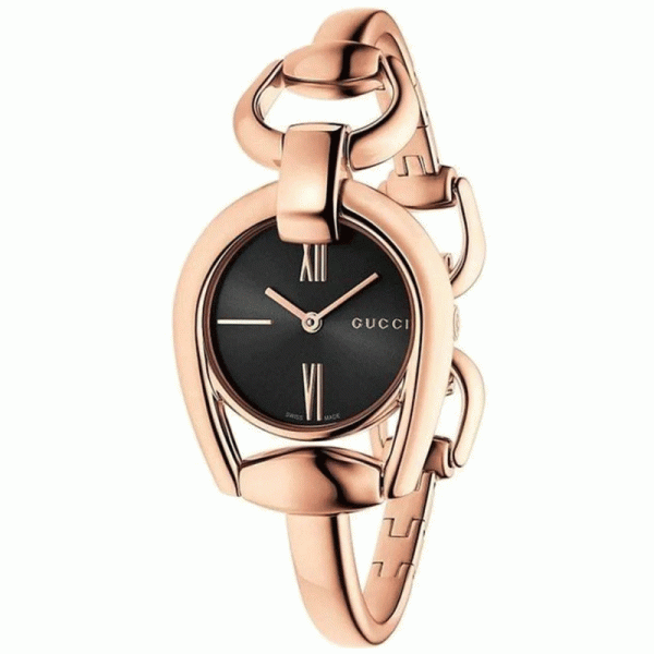 Gucci Women’s Swiss Made Quartz Rose Gold Stainless Steel Black Dial 28mm Watch YA139507