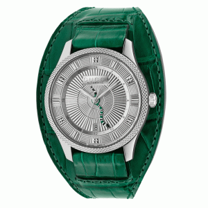 Gucci Men’s Automatic Swiss Made Green Leather Strap Silver Dial 40mm Watch YA126344