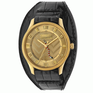 Gucci Men’s Automatic Swiss Made Black Leather Strap Gold Dial 40mm Watch YA126342