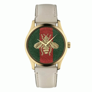 Gucci Women’s Swiss Made Quartz Off-White Leather Strap Multi Color Dial 38mm Watch YA1264128