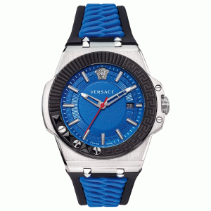 Versace Men’s Quartz Swiss Made Black & Blue Silicone Strap Blue Dial 45mm Watch VEDY00119