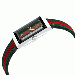 Gucci Women’s Swiss Made Quartz Red & Green Nylon Strap Red & Green Dial 21mm Watch YA147404