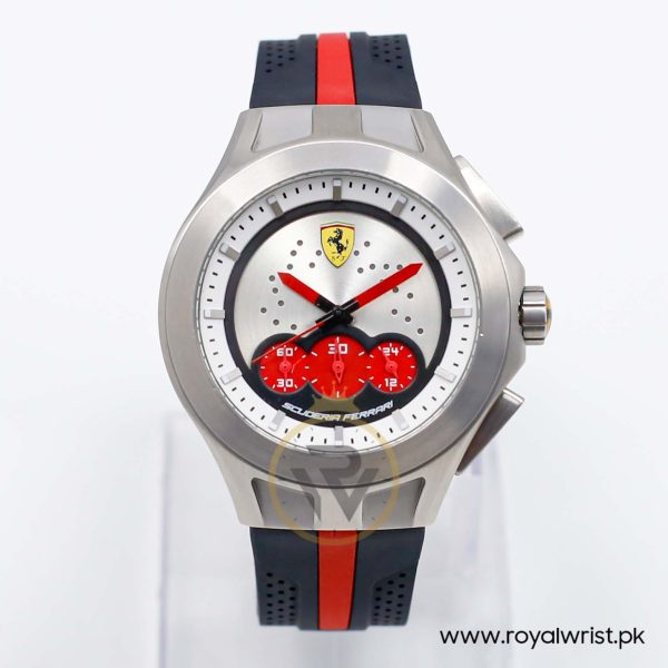 Ferrari Men’s Quartz Black Silicone Strap Silver Dial 44mm Watch 830022