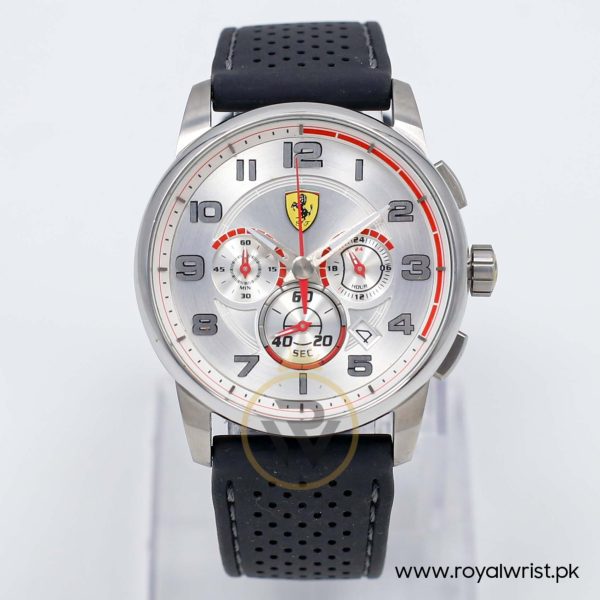 Ferrari Men’s Quartz Black Silicone Strap Silver Dial 44mm Watch 830064