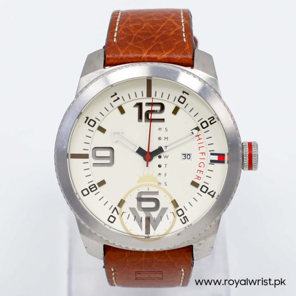 Tommy Hilfiger Men’s Quartz Brown Leather Strap Light Lemon Dial 50mm Watch 1791013