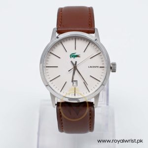 Lacoste Men’s Quartz Dark Brown Leather Strap White Dial 40mm Watch 2010465/1