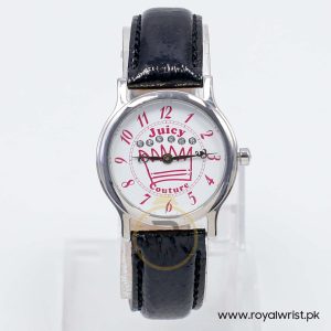 Juicy Couture Women’s Quartz Black Leather Strap White Dial 32mm Watch 1900406