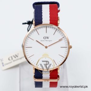 Daniel Wellington Men’s Quartz Multi Color Nylon Strap White Dial 40mm Watch 0103DW/1