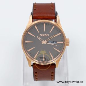 Nixon Men’s Quartz Brown Leather Strap Dark Grey Dial 42mm Watch A1052001