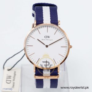 Daniel Wellington Men’s Quartz Blue & White Nylon Strap White Dial 40mm Watch 0104DW/1