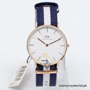 Daniel Wellington Women’s Quartz Blue & White Nylon Strap White Dial 36mm Watch 0503DW/1