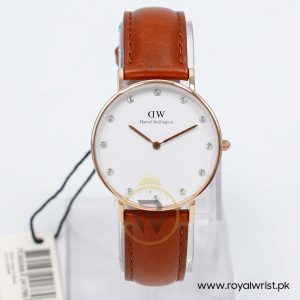 Daniel Wellington Women’s Quartz Brown Leather Strap White Dial 34mm Watch 0950DW/1