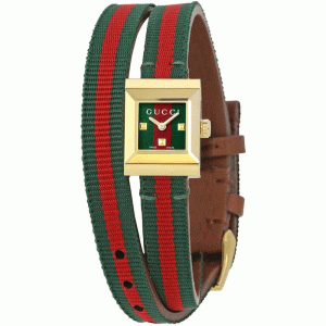 Gucci Women’s Swiss Made Quartz Red & Green Nylon Strap Red & Green Dial 18mm Watch YA128527