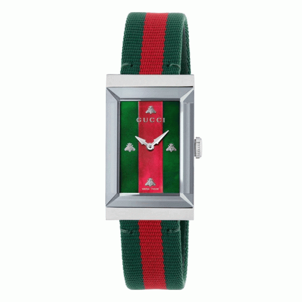 Gucci Women’s Swiss Made Quartz Red & Green Nylon Strap Red & Green Dial 21mm Watch YA147404