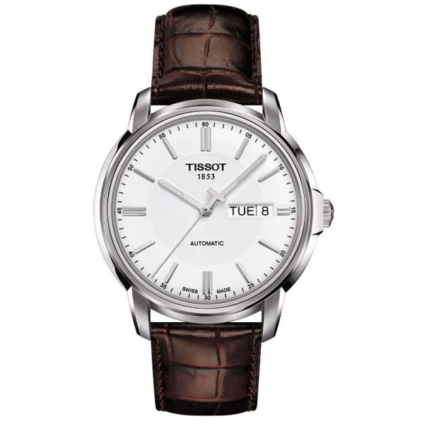 TISSOT Men’s Automatic Swiss-Made Brown Leather Strap White Dial 40mm Watch T065.430.16.031.00