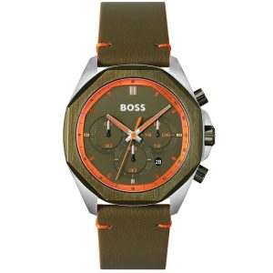 Hugo Boss Men’s Quartz Olive Green Leather Strap Olive Green Dial 45mm Watch 1514018