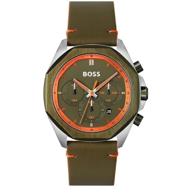 Hugo Boss Men’s Quartz Olive Green Leather Strap Olive Green Dial 45mm Watch 1514018