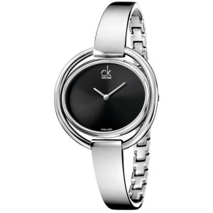 Calvin Klein Women’s Swiss Made Quartz Silver Stainless Steel Black Dial 40mm Watch K4F2N111