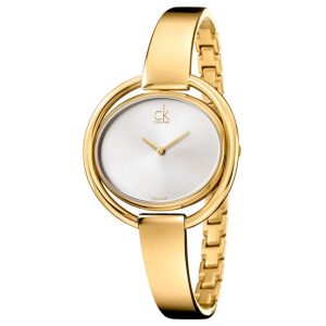 Calvin Klein Women’s Swiss Made Quartz Gold Stainless Steel Silver Dial 40mm Watch K4F2N516