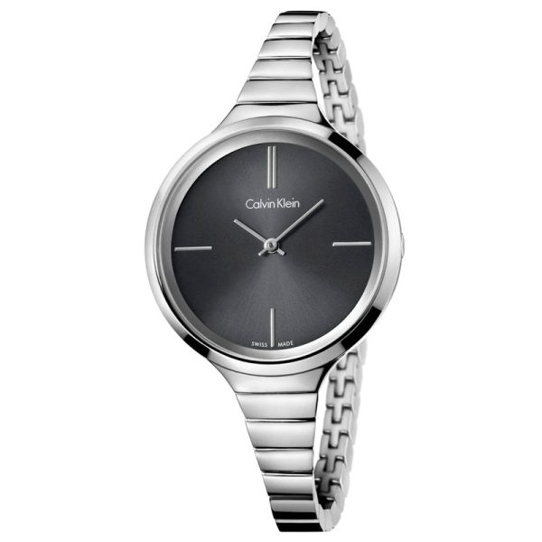 Calvin Klein Women’s Swiss Made Quartz Silver Stainless Steel Black Dial 34mm Watch K4U23121